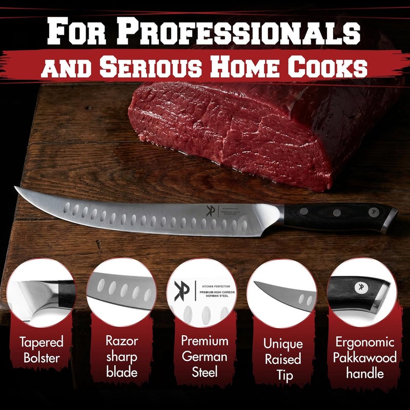Kitchen perfection 10” Butcher Knife for Meat Cutting & Trimming-Ultra Sharp Cimeter Breaking Carving Knife with Sheath- Premium German Steel,Full Tang Ergonomic Handle -Perfect Grilling Gifts for Men - Image 3
